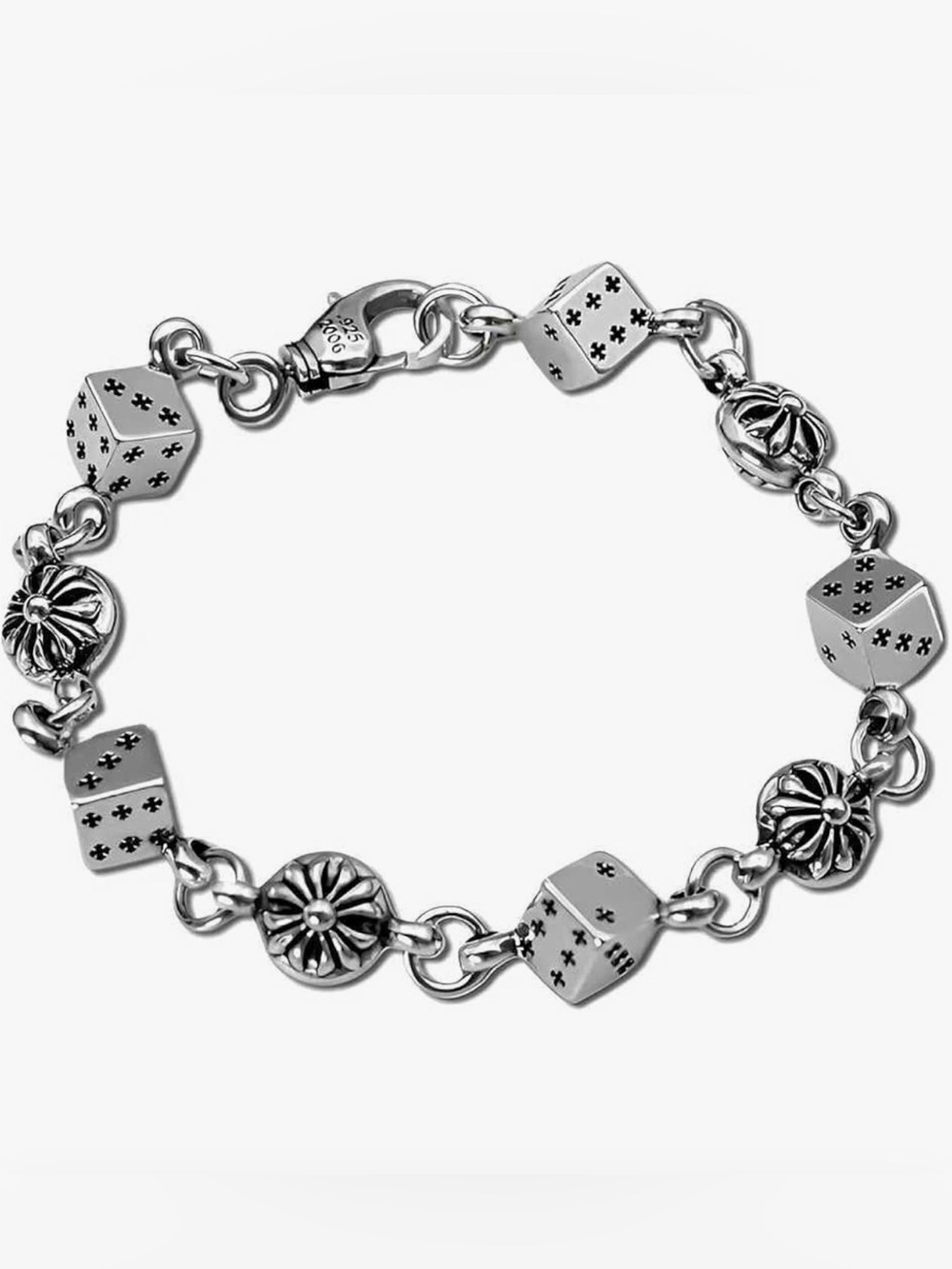 Sterling Silver Floral & Dice Charm Bracelet